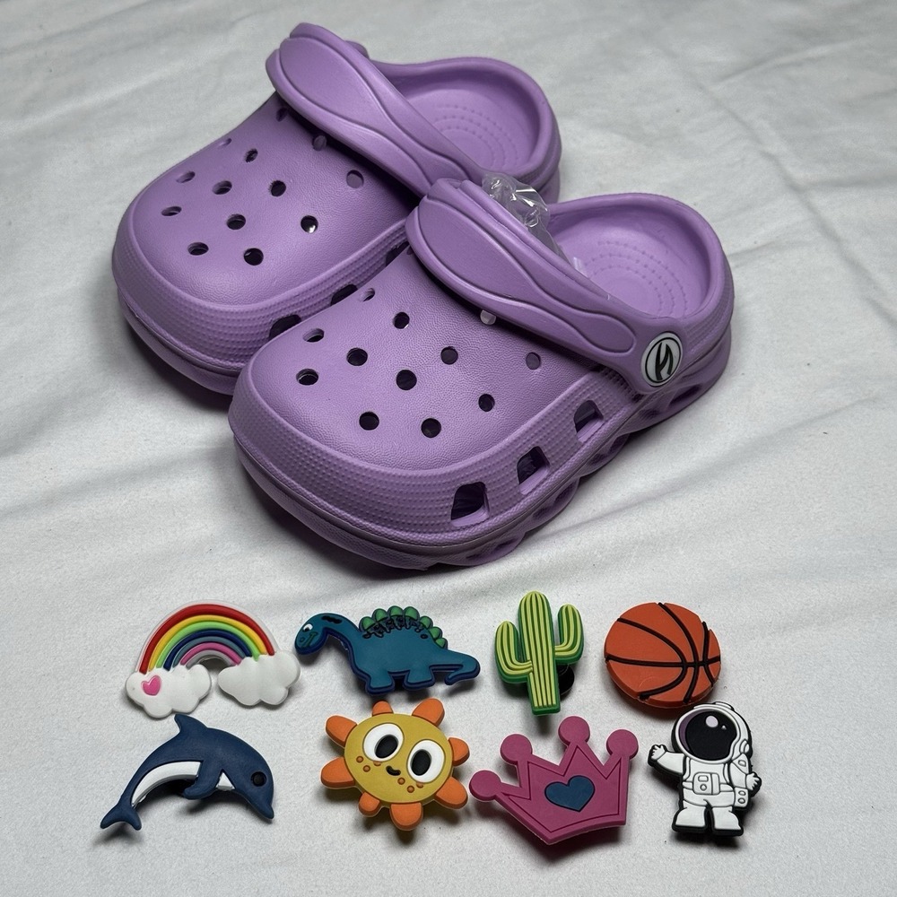 Purple Clogs Kids Size 4 Toddler Slip On Sandals Lightweight W Charms